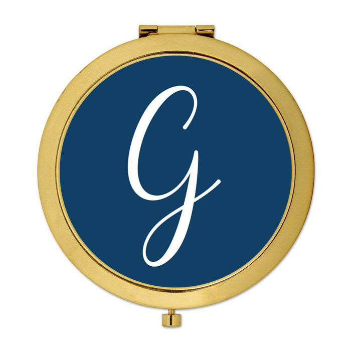 Andaz Press Navy Blue Monogram Gold 2.75 inch Round Compact Mirror-Set of 1-Andaz Press-G-