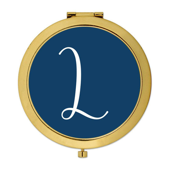 Andaz Press Navy Blue Monogram Gold 2.75 inch Round Compact Mirror-Set of 1-Andaz Press-L-