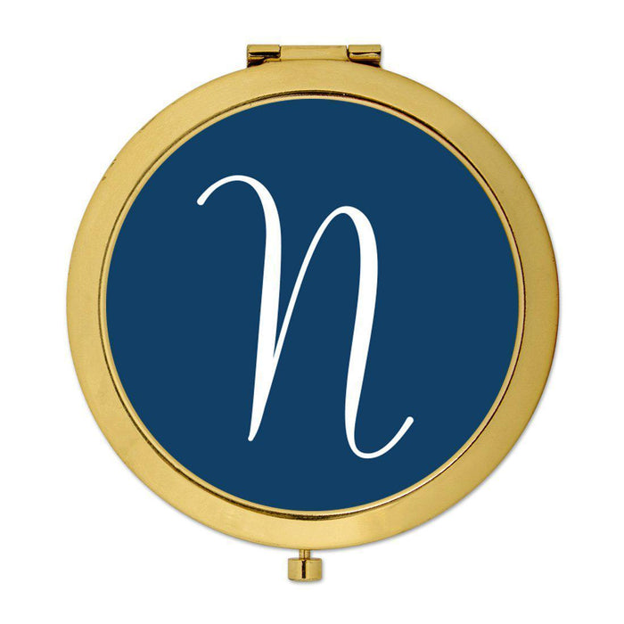 Andaz Press Navy Blue Monogram Gold 2.75 inch Round Compact Mirror-Set of 1-Andaz Press-N-