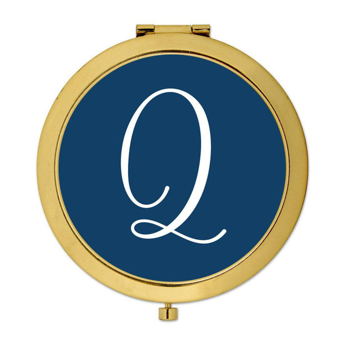Andaz Press Navy Blue Monogram Gold 2.75 inch Round Compact Mirror-Set of 1-Andaz Press-O-