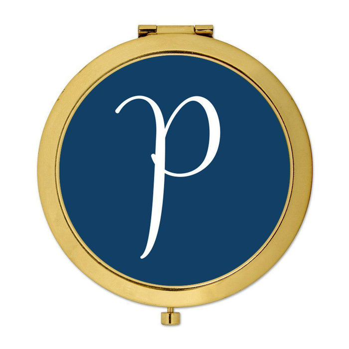 Andaz Press Navy Blue Monogram Gold 2.75 inch Round Compact Mirror-Set of 1-Andaz Press-P-