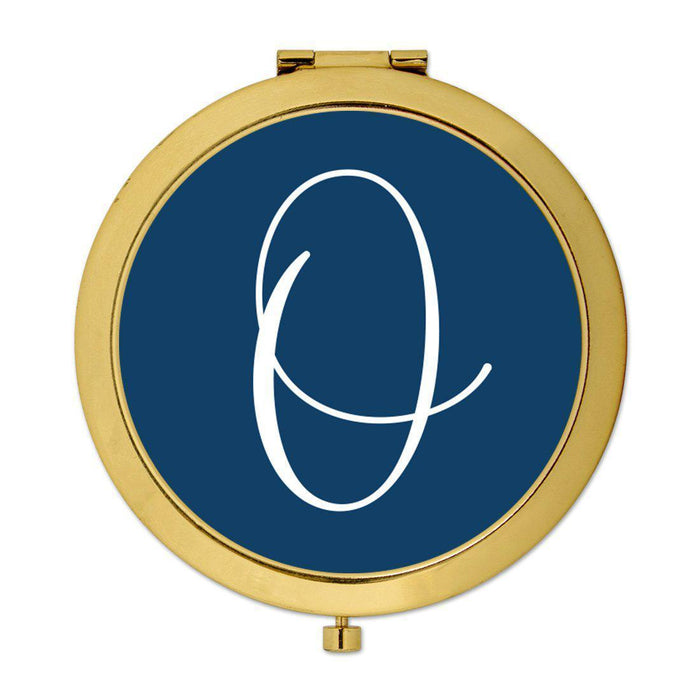 Andaz Press Navy Blue Monogram Gold 2.75 inch Round Compact Mirror-Set of 1-Andaz Press-Q-