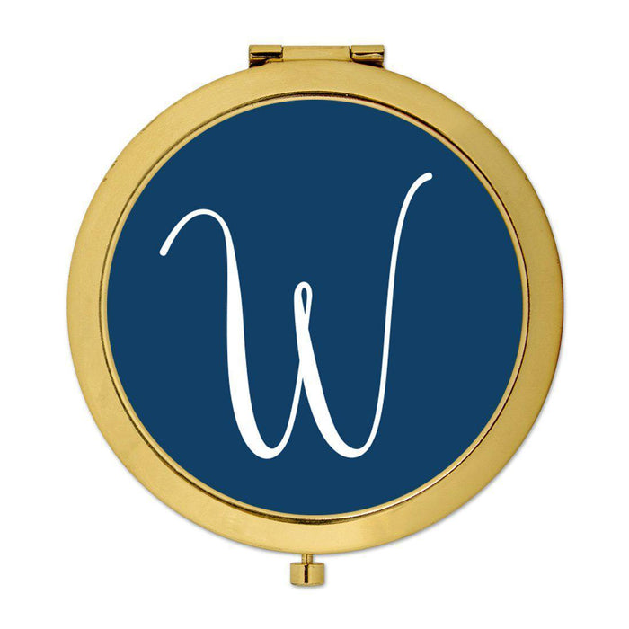 Andaz Press Navy Blue Monogram Gold 2.75 inch Round Compact Mirror-Set of 1-Andaz Press-W-