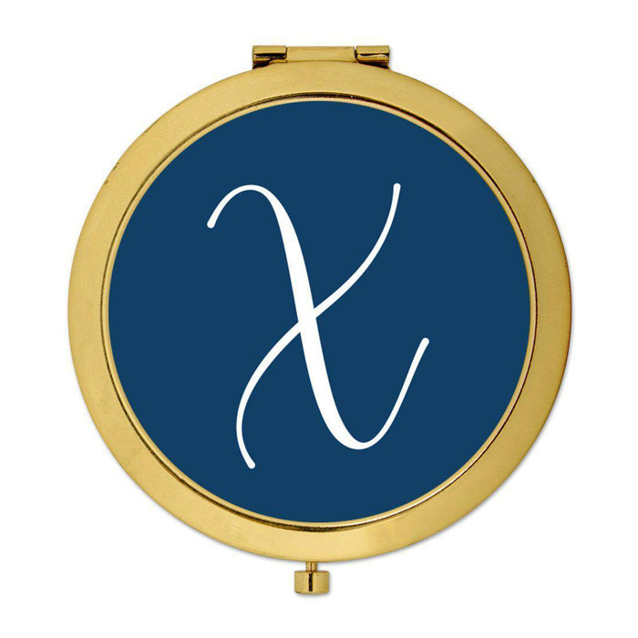 Andaz Press Navy Blue Monogram Gold 2.75 inch Round Compact Mirror-Set of 1-Andaz Press-X-