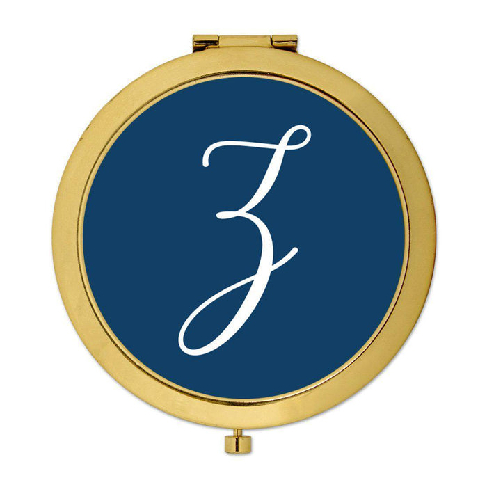 Andaz Press Navy Blue Monogram Gold 2.75 inch Round Compact Mirror-Set of 1-Andaz Press-Z-