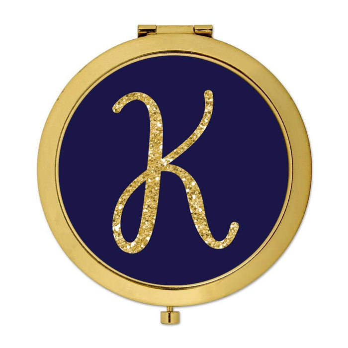 Andaz Press Navy Blue with Faux Gold Glitter Monogram Gold Compact Mirror-Set of 1-Andaz Press-A-