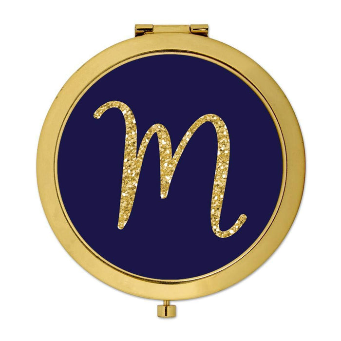 Andaz Press Navy Blue with Faux Gold Glitter Monogram Gold Compact Mirror-Set of 1-Andaz Press-A-