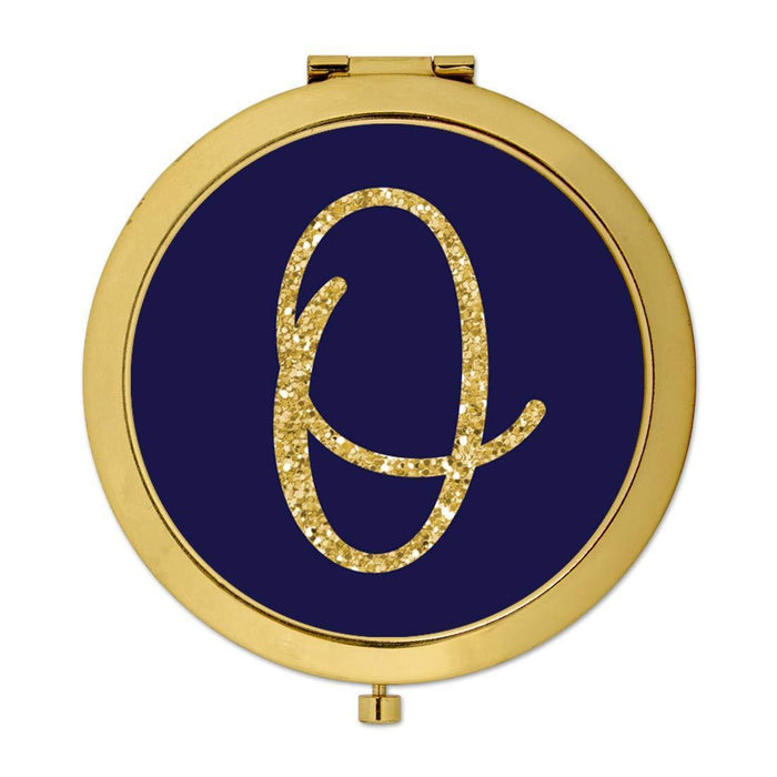 Andaz Press Navy Blue with Faux Gold Glitter Monogram Gold Compact Mirror-Set of 1-Andaz Press-A-