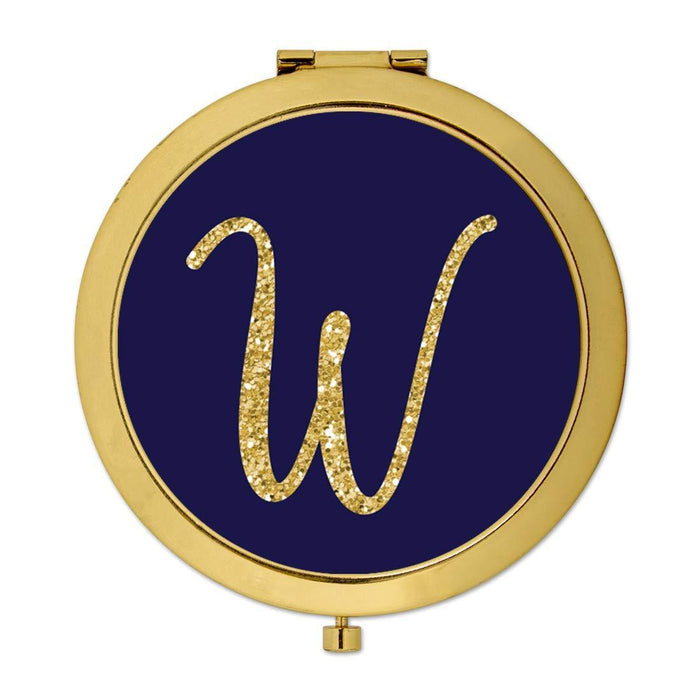Andaz Press Navy Blue with Faux Gold Glitter Monogram Gold Compact Mirror-Set of 1-Andaz Press-A-
