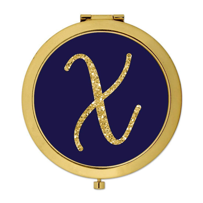 Andaz Press Navy Blue with Faux Gold Glitter Monogram Gold Compact Mirror-Set of 1-Andaz Press-A-