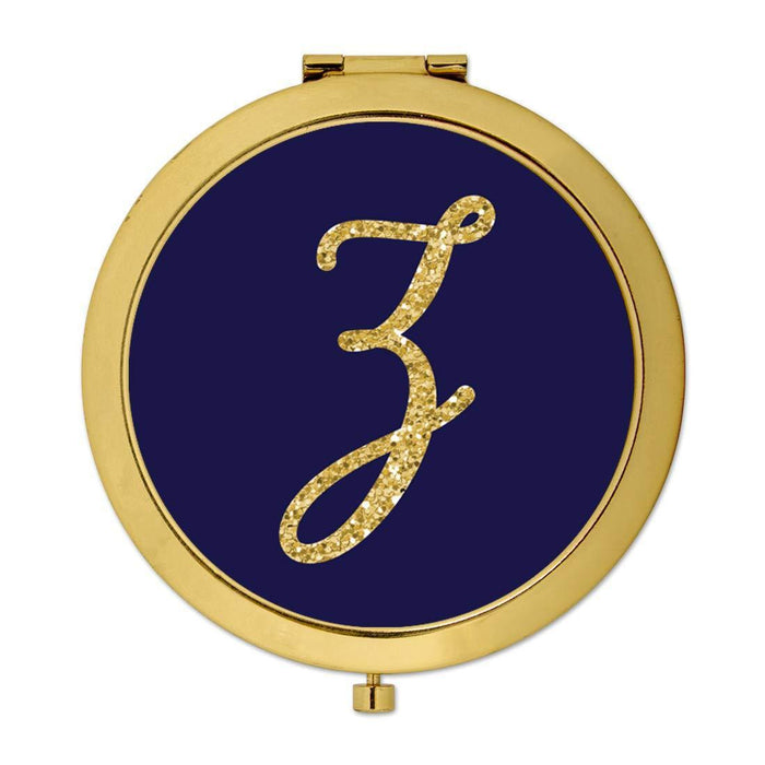 Andaz Press Navy Blue with Faux Gold Glitter Monogram Gold Compact Mirror-Set of 1-Andaz Press-A-