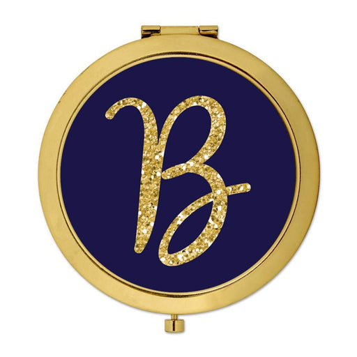 Andaz Press Navy Blue with Faux Gold Glitter Monogram Gold Compact Mirror-Set of 1-Andaz Press-A-