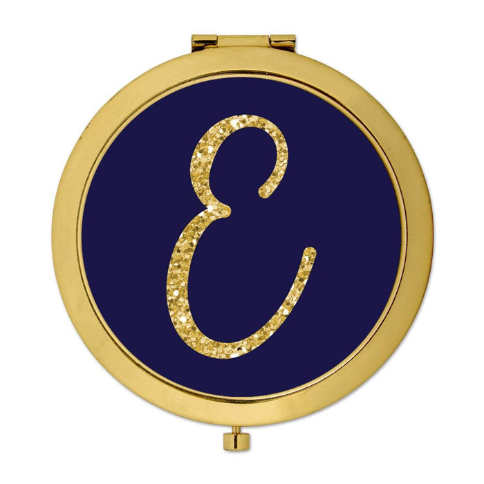 Andaz Press Navy Blue with Faux Gold Glitter Monogram Gold Compact Mirror-Set of 1-Andaz Press-A-