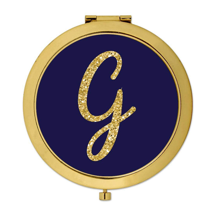 Andaz Press Navy Blue with Faux Gold Glitter Monogram Gold Compact Mirror-Set of 1-Andaz Press-A-
