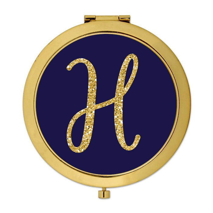 Andaz Press Navy Blue with Faux Gold Glitter Monogram Gold Compact Mirror-Set of 1-Andaz Press-A-
