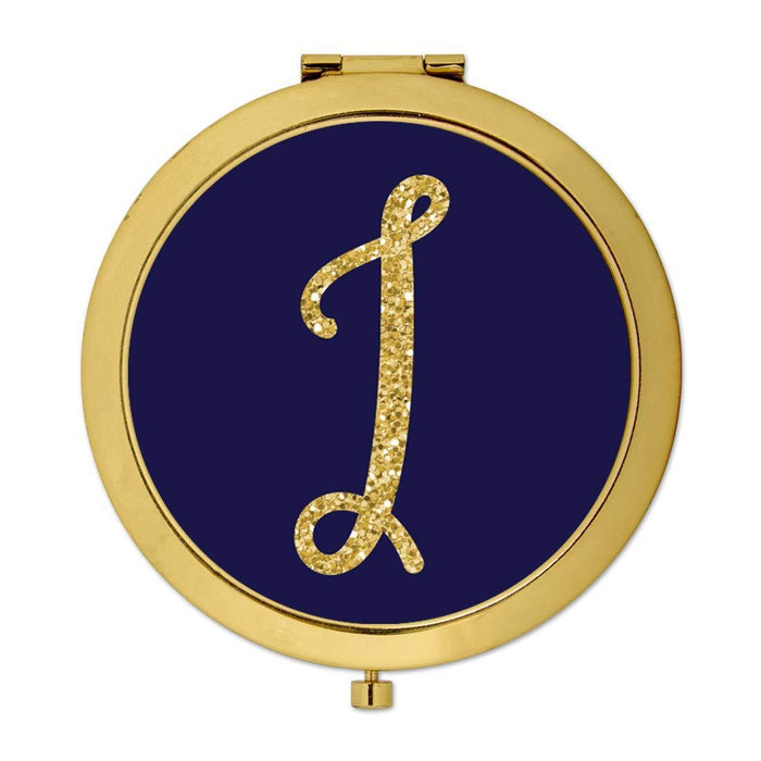 Andaz Press Navy Blue with Faux Gold Glitter Monogram Gold Compact Mirror-Set of 1-Andaz Press-A-