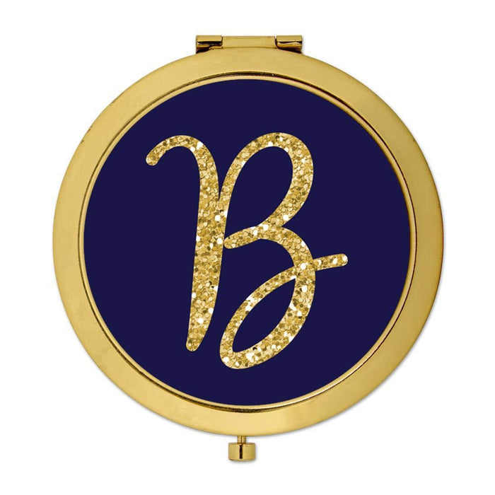 Andaz Press Navy Blue with Faux Gold Glitter Monogram Gold Compact Mirror-Set of 1-Andaz Press-B-