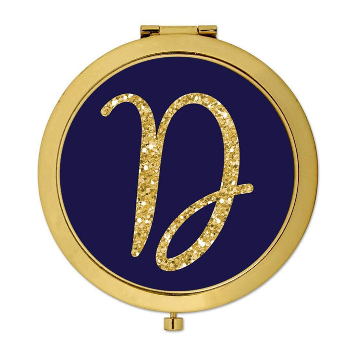 Andaz Press Navy Blue with Faux Gold Glitter Monogram Gold Compact Mirror-Set of 1-Andaz Press-D-