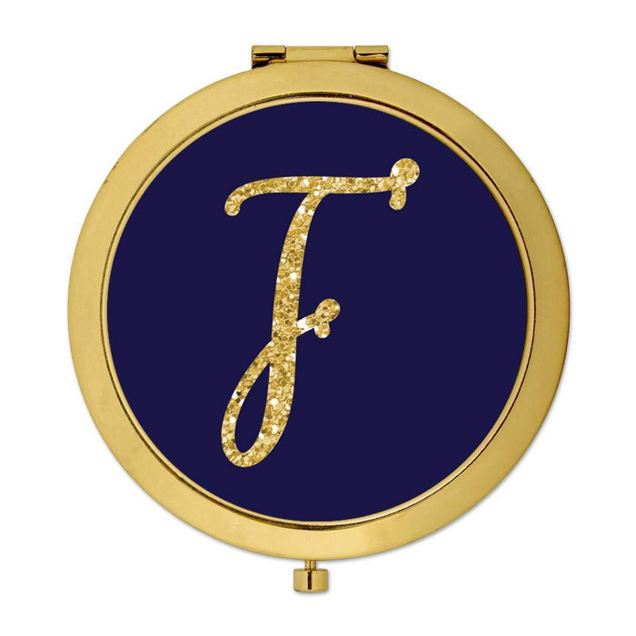 Andaz Press Navy Blue with Faux Gold Glitter Monogram Gold Compact Mirror-Set of 1-Andaz Press-F-