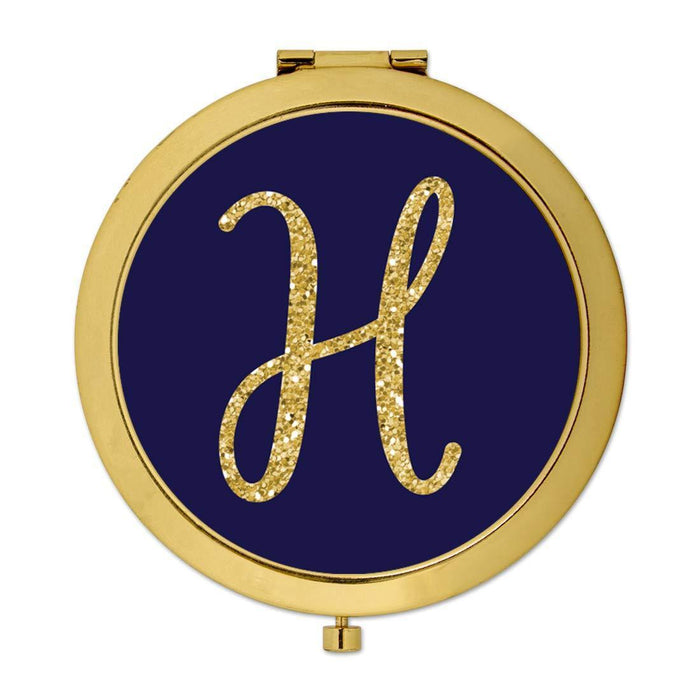 Andaz Press Navy Blue with Faux Gold Glitter Monogram Gold Compact Mirror-Set of 1-Andaz Press-H-
