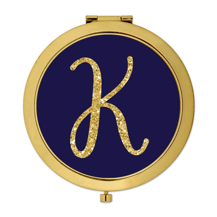 Andaz Press Navy Blue with Faux Gold Glitter Monogram Gold Compact Mirror-Set of 1-Andaz Press-K-