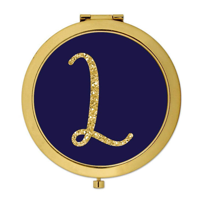 Andaz Press Navy Blue with Faux Gold Glitter Monogram Gold Compact Mirror-Set of 1-Andaz Press-L-