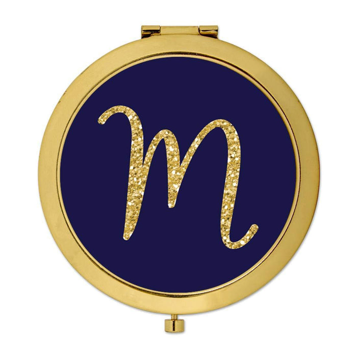 Andaz Press Navy Blue with Faux Gold Glitter Monogram Gold Compact Mirror-Set of 1-Andaz Press-M-