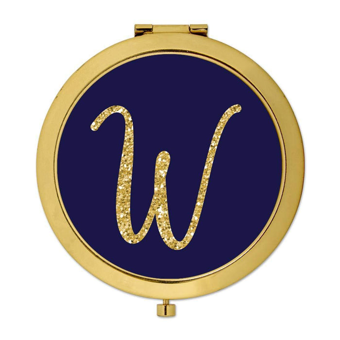 Andaz Press Navy Blue with Faux Gold Glitter Monogram Gold Compact Mirror-Set of 1-Andaz Press-W-