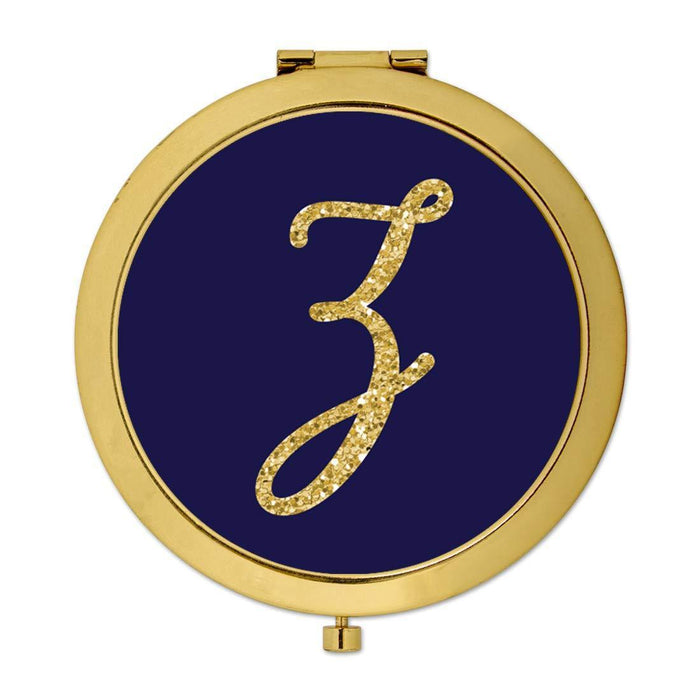 Andaz Press Navy Blue with Faux Gold Glitter Monogram Gold Compact Mirror-Set of 1-Andaz Press-Z-