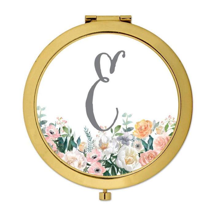 Andaz Press Peach Flower Florals on White Monogram Gold Compact Mirror-Set of 1-Andaz Press-E-