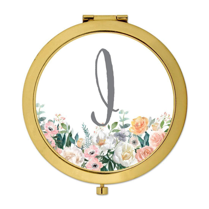 Andaz Press Peach Flower Florals on White Monogram Gold Compact Mirror-Set of 1-Andaz Press-I-