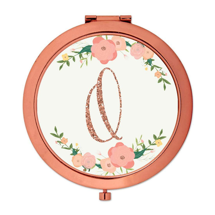 Andaz Press Peach Pink Florals with Faux Rose Gold Glitter Monogram Rose Gold Compact Mirror-Set of 1-Andaz Press-O-