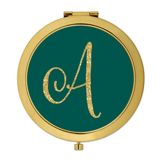Andaz Press Peacock Blue Jewel Tone with Faux Gold Glitter Monogram Gold 2.75 inch Round Compact Mirror-Set of 1-Andaz Press-A-