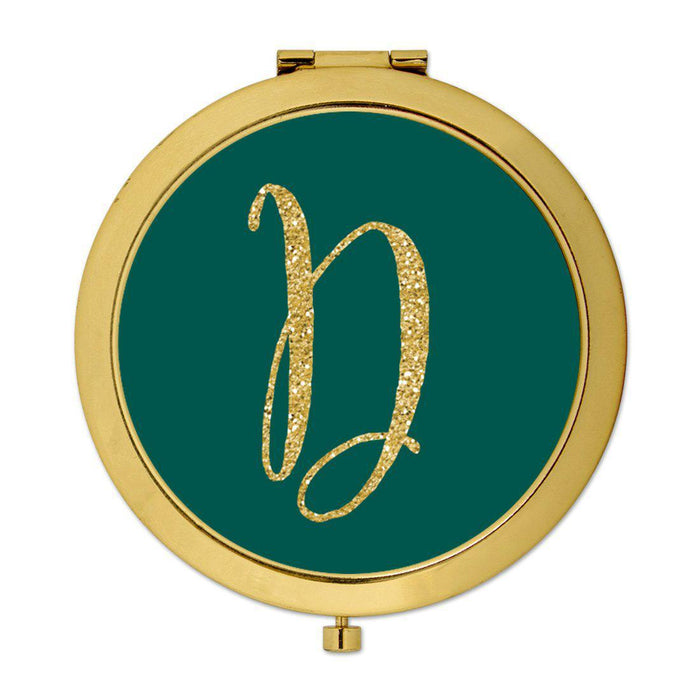Andaz Press Peacock Blue Jewel Tone with Faux Gold Glitter Monogram Gold 2.75 inch Round Compact Mirror-Set of 1-Andaz Press-D-