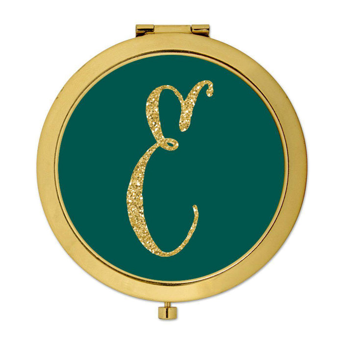 Andaz Press Peacock Blue Jewel Tone with Faux Gold Glitter Monogram Gold 2.75 inch Round Compact Mirror-Set of 1-Andaz Press-E-