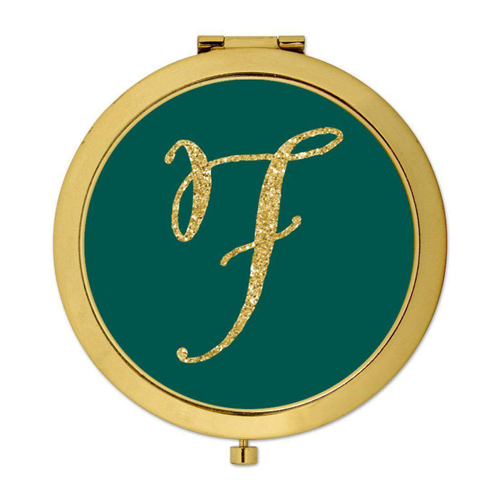 Andaz Press Peacock Blue Jewel Tone with Faux Gold Glitter Monogram Gold 2.75 inch Round Compact Mirror-Set of 1-Andaz Press-F-