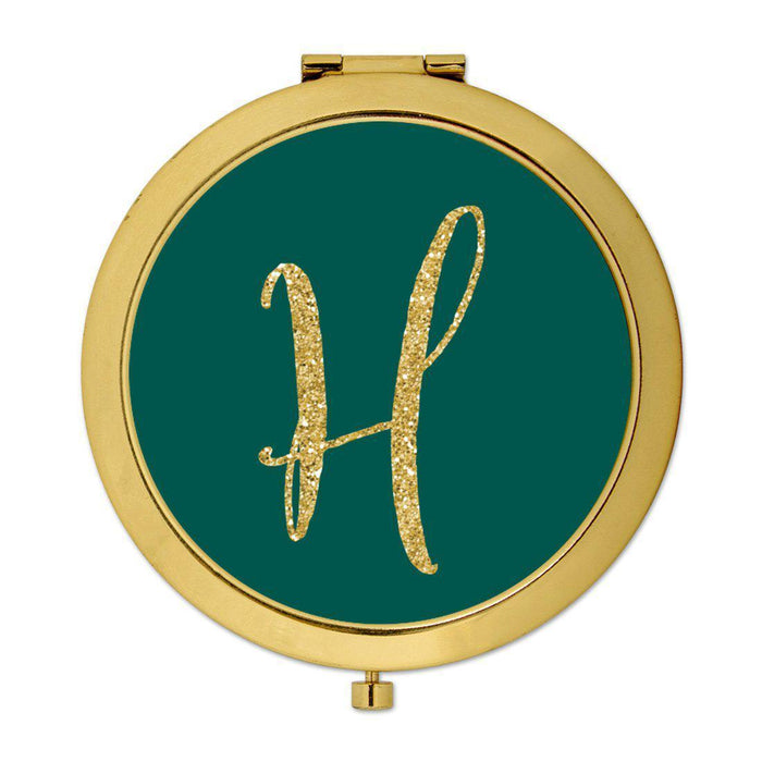 Andaz Press Peacock Blue Jewel Tone with Faux Gold Glitter Monogram Gold 2.75 inch Round Compact Mirror-Set of 1-Andaz Press-H-