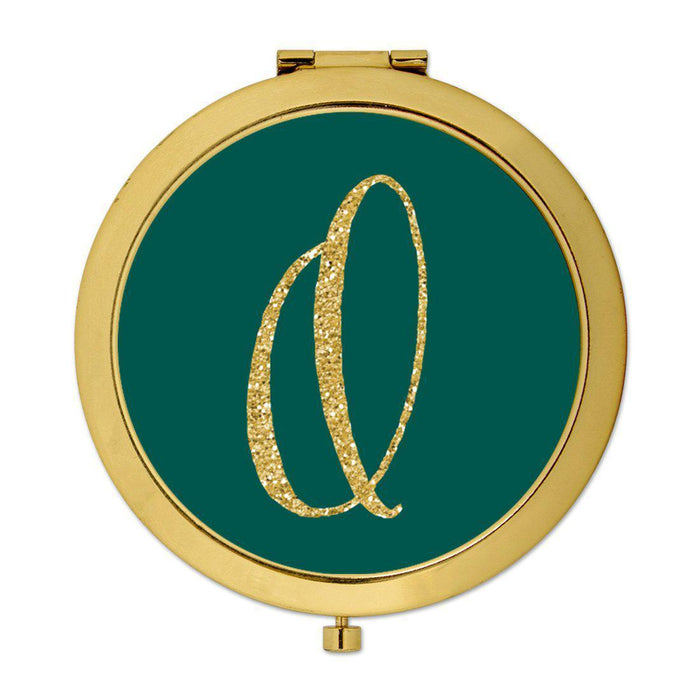 Andaz Press Peacock Blue Jewel Tone with Faux Gold Glitter Monogram Gold 2.75 inch Round Compact Mirror-Set of 1-Andaz Press-O-