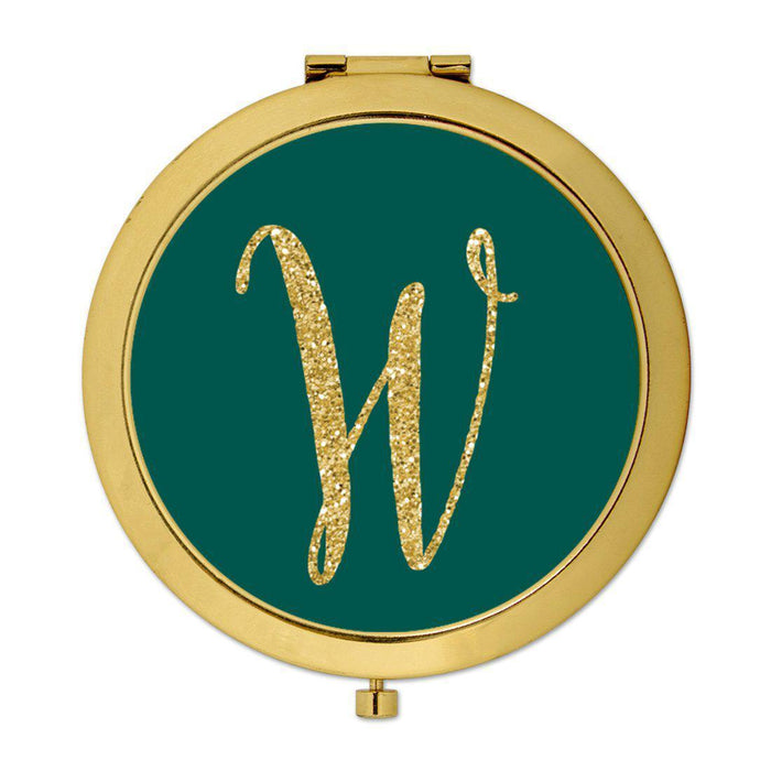 Andaz Press Peacock Blue Jewel Tone with Faux Gold Glitter Monogram Gold 2.75 inch Round Compact Mirror-Set of 1-Andaz Press-W-