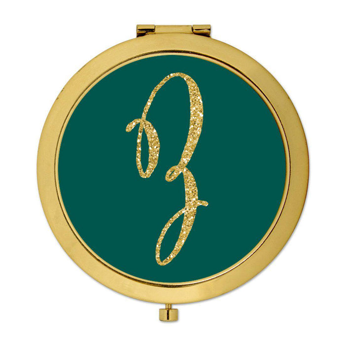 Andaz Press Peacock Blue Jewel Tone with Faux Gold Glitter Monogram Gold 2.75 inch Round Compact Mirror-Set of 1-Andaz Press-Z-