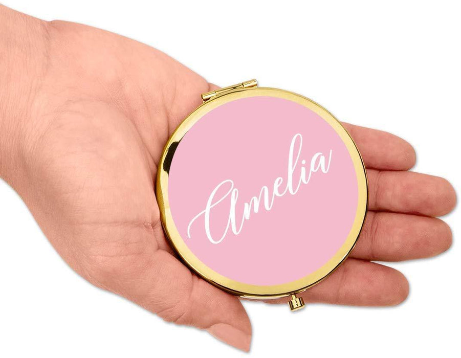 Andaz Press Persoanlized Blush Pink Monogram Gold Compact Mirror-Set of 1-Andaz Press-Bridesmaid Custom-