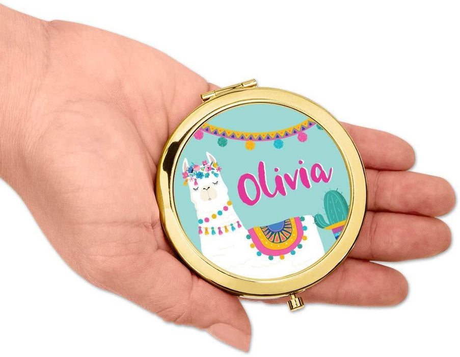 Andaz Press Persoanlized Llama and Cactus Baby Shower Party Gold Compact Mirror-Set of 1-Andaz Press-Gold Compact Mirror Custom-