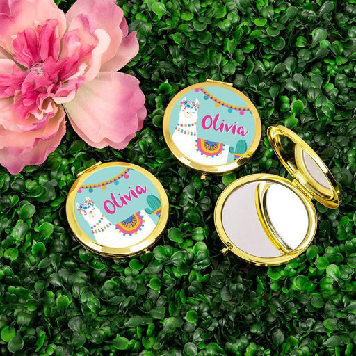 Andaz Press Persoanlized Llama and Cactus Baby Shower Party Gold Compact Mirror-Set of 1-Andaz Press-Gold Compact Mirror Custom-