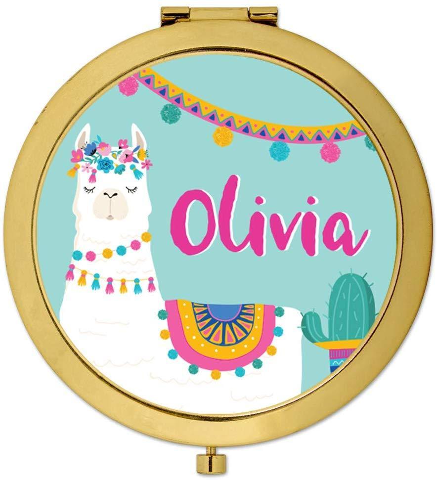 Andaz Press Persoanlized Llama and Cactus Baby Shower Party Gold Compact Mirror-Set of 1-Andaz Press-Gold Compact Mirror Custom-