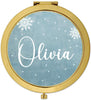 Andaz Press Personalized Blue Winter Snowflakes Monogram Gold Compact Mirror-Set of 1-Andaz Press-Custom Name-