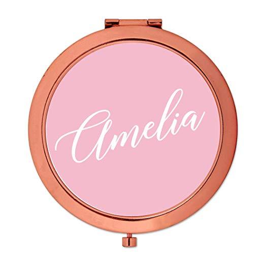 Andaz Press Personalized Blush Pink Monogram Rose Gold Compact Mirror, Bridesmaid Custom-Set of 1-Andaz Press-