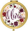Andaz Press Personalized Marsala Burgundy Maroon Flowers on White Monogram Gold Compact Mirror-Set of 1-Andaz Press-Custom Name-