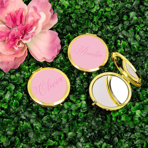 Andaz Press Personalized Modern Blush Pink Monogram Gold 2.75 inch Round Compact Mirror-Set of 1-Andaz Press-