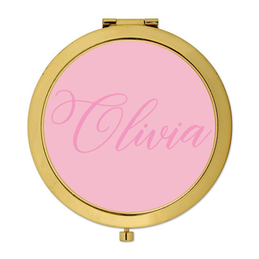 Andaz Press Personalized Modern Blush Pink Monogram Gold 2.75 inch Round Compact Mirror-Set of 1-Andaz Press-