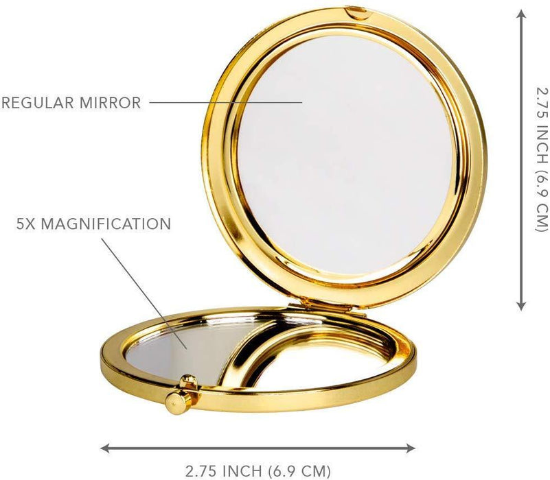 Andaz Press Personalized Peach Flower Florals on Mint Green Monogram Gold Compact Mirror-Set of 1-Andaz Press-Custom Name-